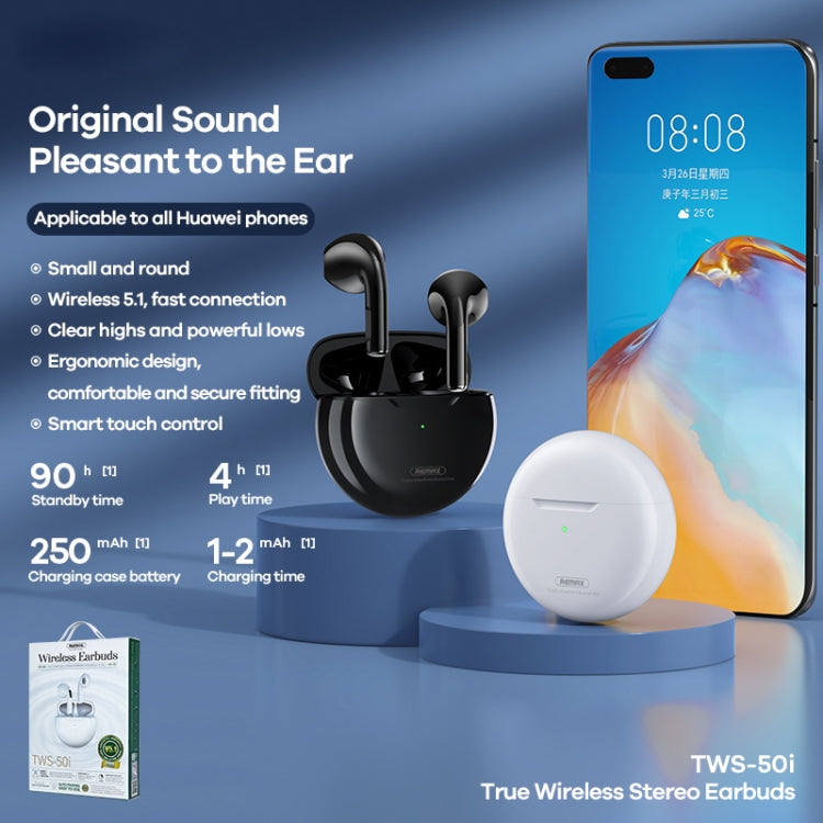 REMAX TWS-50i True Wireless Stereo Bluetooth Earphone(Black) - TWS Earphone by REMAX | Online Shopping UK | buy2fix