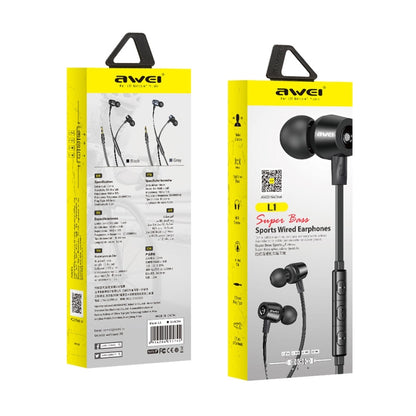 awei L1 Stereo Surround In-ear Wired Earphone(Grey) - In Ear Wired Earphone by awei | Online Shopping UK | buy2fix