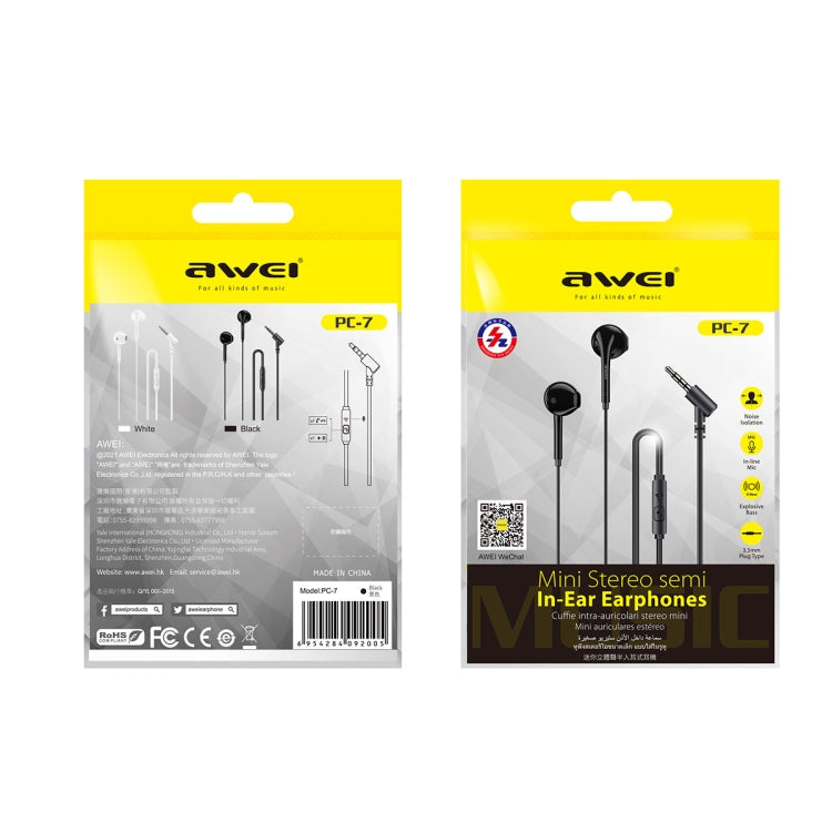 awei PC-7 Mini Stereo Semi In-ear Wired Earphone(Black) - In Ear Wired Earphone by awei | Online Shopping UK | buy2fix