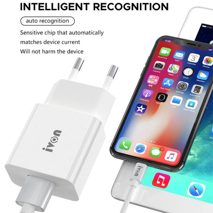 IVON AD-35 2 in 1 18W QC3.0 USB Port Travel Charger + 1m USB to 8 Pin Data Cable Set, US Plug(White) - Apple Accessories by IVON | Online Shopping UK | buy2fix