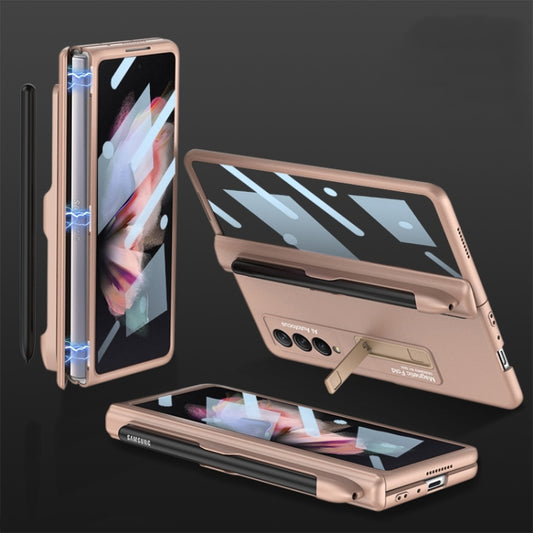 For Samsung Galaxy Z Fold3 5G GKK Integrated Magnetic Full Coverage Phone Flip Case with Pen Slot(Mist Gold) - Galaxy Phone Cases by GKK | Online Shopping UK | buy2fix