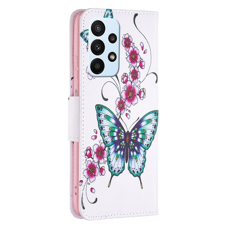 For Samsung Galaxy A23 5G Colored Drawing Pattern Flip Leather Phone Case(Peach Blossom Butterfly) - Samsung Accessories by buy2fix | Online Shopping UK | buy2fix