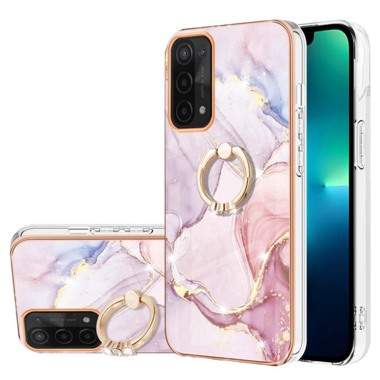 For OPPO A74 5G / A93 5G / A54 5G / A93s 5G Electroplating Marble Pattern IMD TPU Phone Case with Ring Holder(Rose Gold 005) - OPPO & vivo Accessories by buy2fix | Online Shopping UK | buy2fix