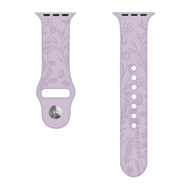 Butterflies Love Flower Embossing Silicone Watch Band For Apple Watch Series 8&7 41mm / SE 2&6&SE&5&4 40mm / 3&2&1 38mm(Lavender) - Smart Wear by buy2fix | Online Shopping UK | buy2fix