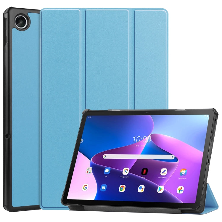For Lenovo Tab M10 Plus 10.6 3rd Gen 2022 Custer Texture 3-Fold Holder Smart Leather Tablet Case(Sky Blue) - For Lenovo by buy2fix | Online Shopping UK | buy2fix