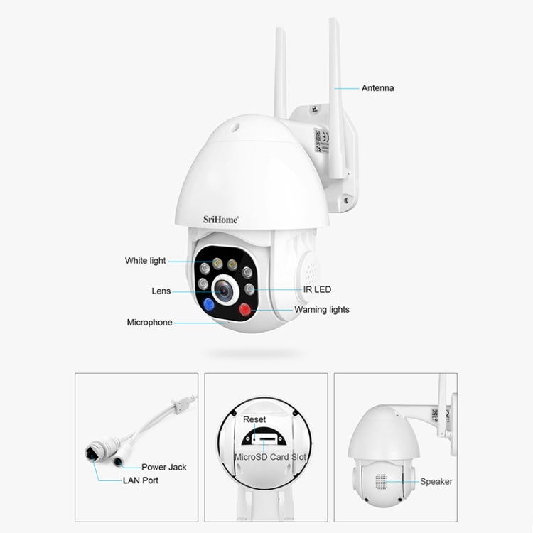 SriHome SH039B 3MP Sound and Light Alarm IP66 Waterproof Dome Camera, US Plug - Dome Camera by SriHome | Online Shopping UK | buy2fix