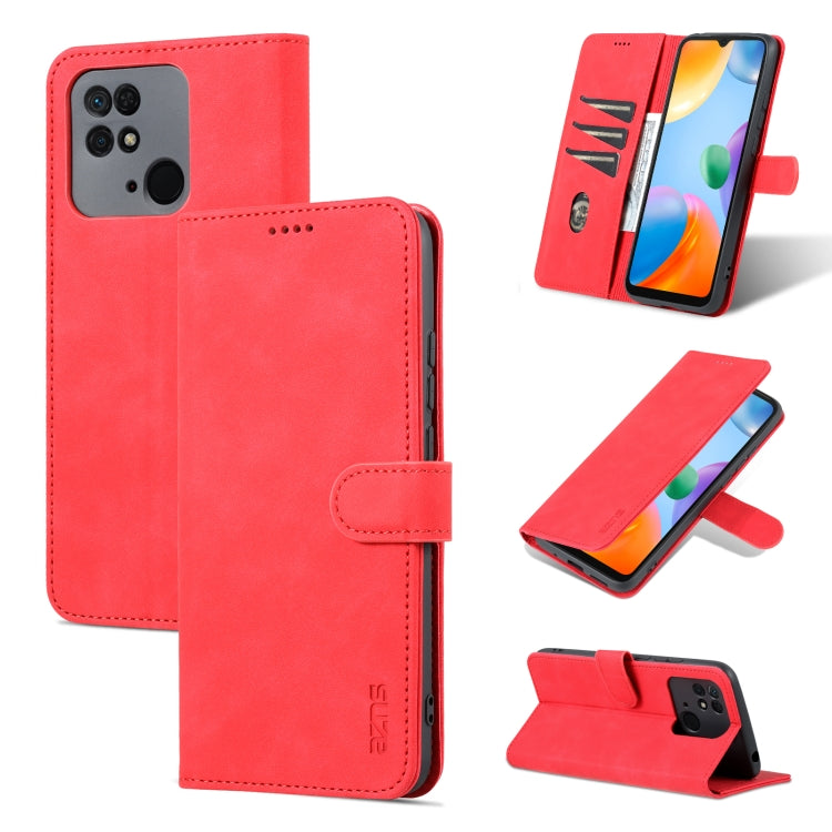 For Xiaomi Redmi 10C / Redmi 10 India AZNS Skin Feel Calf Texture Flip Leather Phone Case(Red) - Xiaomi Cases by AZNS | Online Shopping UK | buy2fix