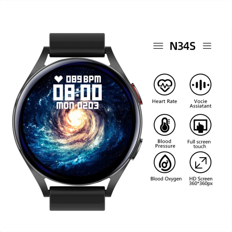 NORTH EDGE N34S 1.32 inch Screen Smart Watch Support Health Monitoring / Voice Assistant(Black) - Smart Wear by NORTH EDGE | Online Shopping UK | buy2fix