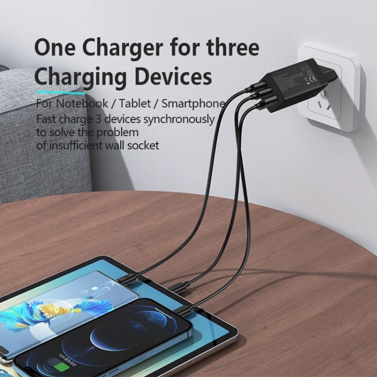 awei PD9 65W Dual Type-C / USB-C + USB GaN Fast Charging Travel Charger, EU Plug(Black) - Apple Accessories by awei | Online Shopping UK | buy2fix