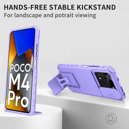 For Xiaomi Poco M4 Pro 4G Stereoscopic Holder Sliding Camshield Phone Case(Purple) - Xiaomi Cases by buy2fix | Online Shopping UK | buy2fix