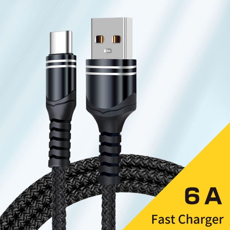 USB-C / Type-C 6A Woven Style USB Charging Cable, Cable Length: 1m(Black) -  by buy2fix | Online Shopping UK | buy2fix