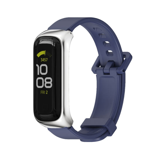 For Samsung Galaxy Fit 2 MIJOBS Metal Case Silicone Watch Band(Midnight Blue Silver) - Smart Wear by MIJOBS | Online Shopping UK | buy2fix