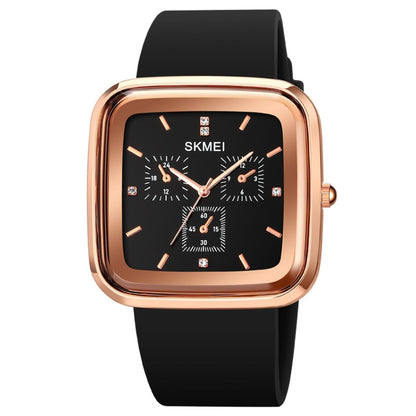 SKMEI 1902 Stainless Steel Buckle Silicone Strap Waterproof Quartz Watch(Rose Gold + Black) - Silicone Strap Watches by SKMEI | Online Shopping UK | buy2fix