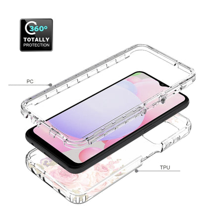 For Samsung Galaxy A13 4G PC+TPU Transparent Painted Phone Case(Pink Rose) - Galaxy Phone Cases by buy2fix | Online Shopping UK | buy2fix