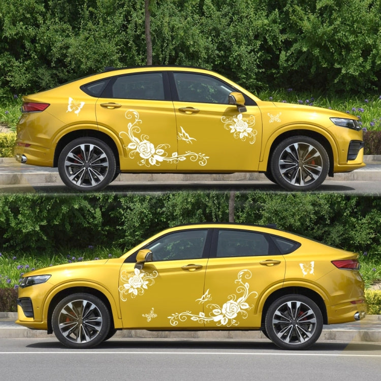 2 PCS/Set D-72 Butterfly Love Flower Pattern Car Modified Decorative Sticker(White) - In Car by buy2fix | Online Shopping UK | buy2fix