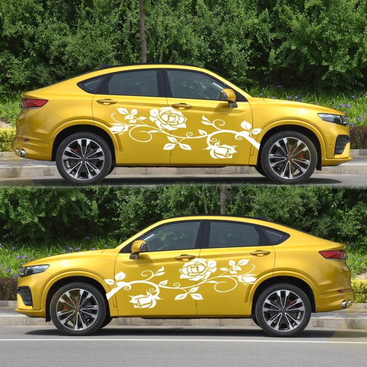 2 PCS/Set D-545 Rose Pattern Car Modified Decorative Sticker(White) - In Car by buy2fix | Online Shopping UK | buy2fix
