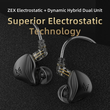 KZ-ZEX 1.2m Electrostatic Dynamic In-Ear Sports Music Headphones, Style:With Microphone(Black) - In Ear Wired Earphone by KZ | Online Shopping UK | buy2fix