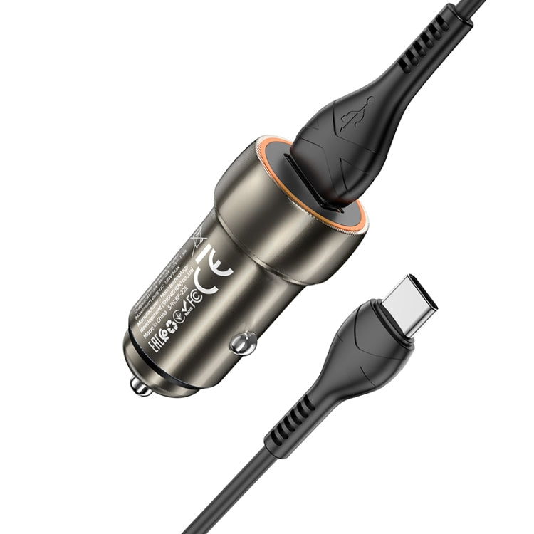 hoco Z46 Blue Shield Single Port QC3.0 Car Charger Set with Type-C Cable(Metal Grey) - In Car by hoco | Online Shopping UK | buy2fix