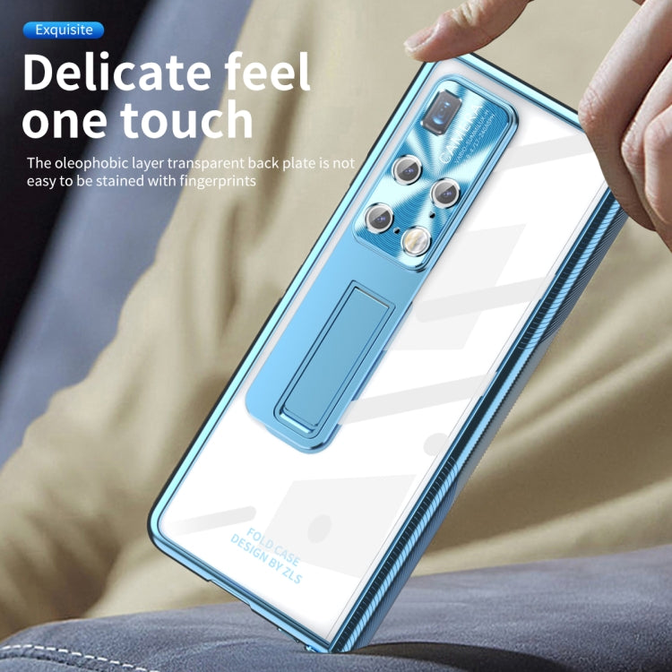 For Huawei Mate X2 Magnetic Hinges Plating Phone Case with Holder(Blue) - Huawei Cases by buy2fix | Online Shopping UK | buy2fix