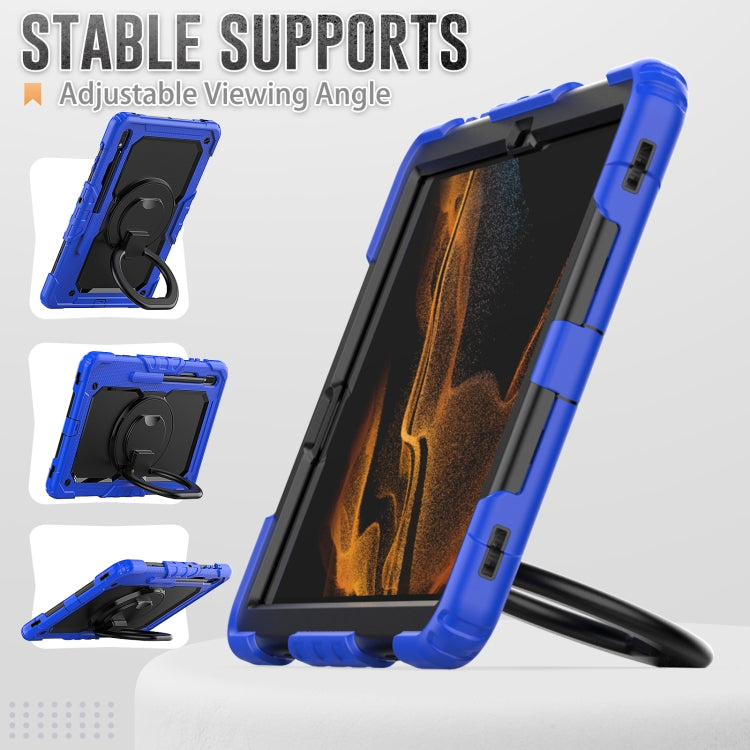 For Samsung Galaxy Tab S8+ / S7+ Bracelet Holder Silicone + PC Tablet Case(Blue) - Galaxy Tab S8+ Cases by buy2fix | Online Shopping UK | buy2fix