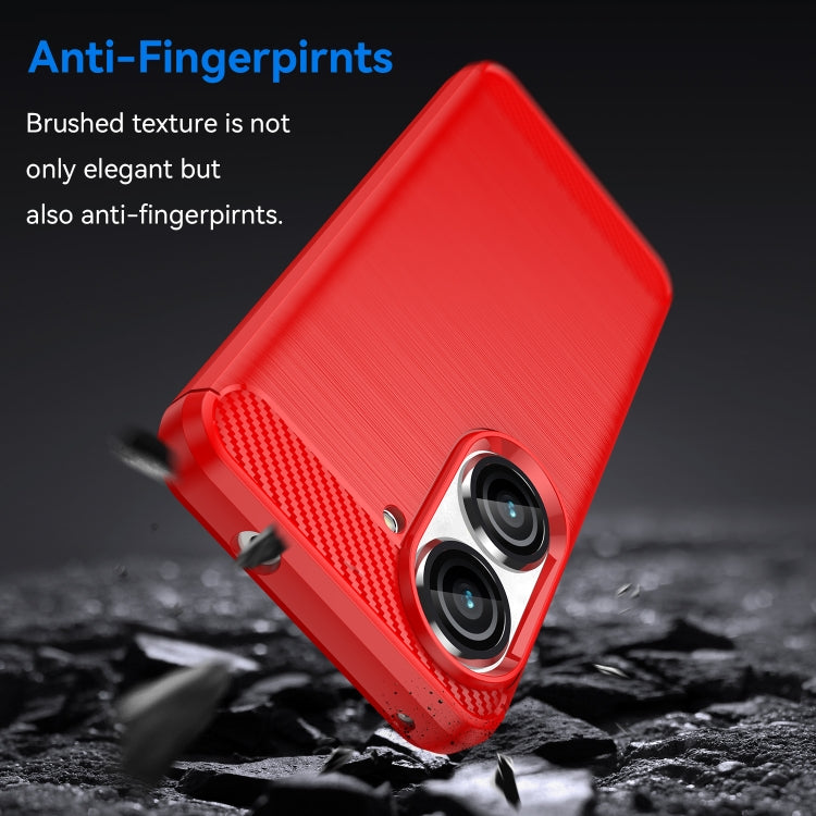 For Asus Zenfone 9 Brushed Texture Carbon Fiber TPU Case(Red) - ASUS Cases by buy2fix | Online Shopping UK | buy2fix