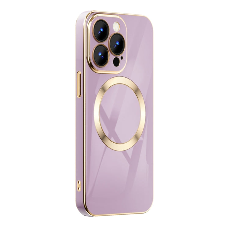 For iPhone 14 6D Gold Plated Magsafe Magnetic Phone Case (Purple) - iPhone 14 Cases by buy2fix | Online Shopping UK | buy2fix