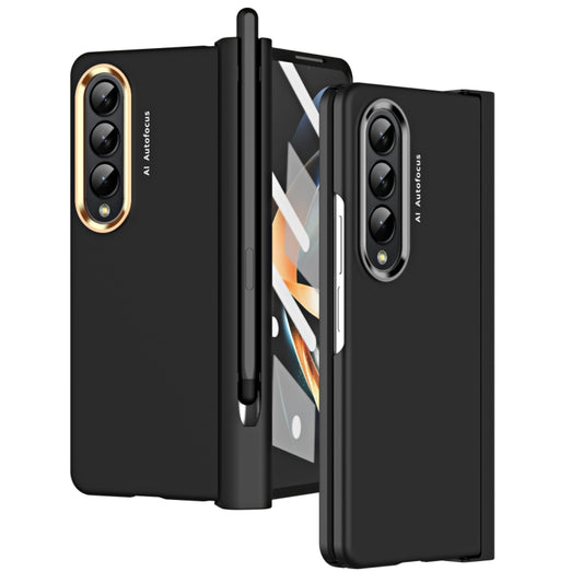 For Samsung Galaxy Z Fold4 Skin Feel Two-color Contact Lens Hinge Flip Phone Case with Pen Slot(Black) - Galaxy Z Fold4 5G Cases by buy2fix | Online Shopping UK | buy2fix