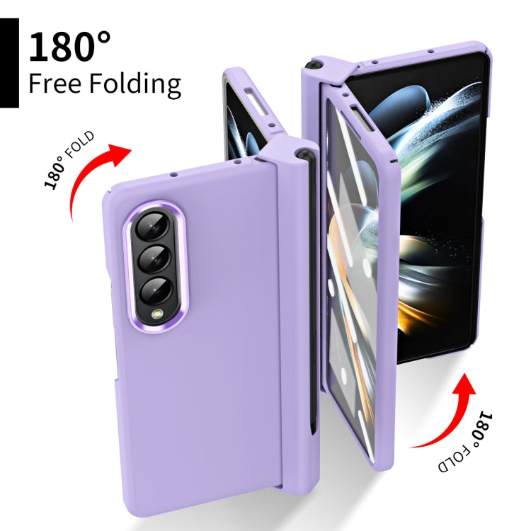 For Samsung Galaxy Z Fold4 Skin Feel Two-color Contact Lens Hinge Flip Phone Case with Pen Slot(Purple) - Galaxy Z Fold4 5G Cases by buy2fix | Online Shopping UK | buy2fix