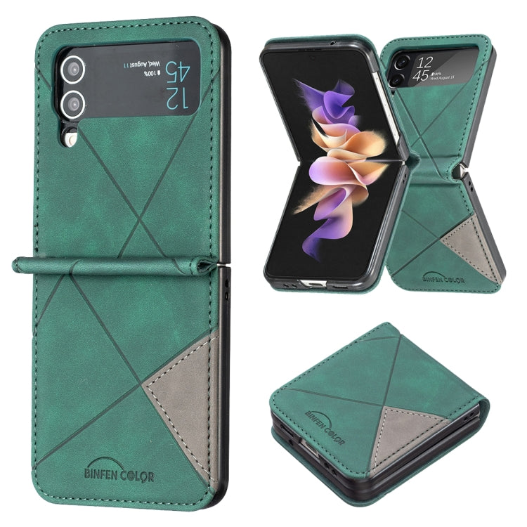 For Samsung Galaxy Z Flip4 Rhombus Texture Leather Phone Case(Green) - Galaxy Z Flip4 5G Cases by buy2fix | Online Shopping UK | buy2fix
