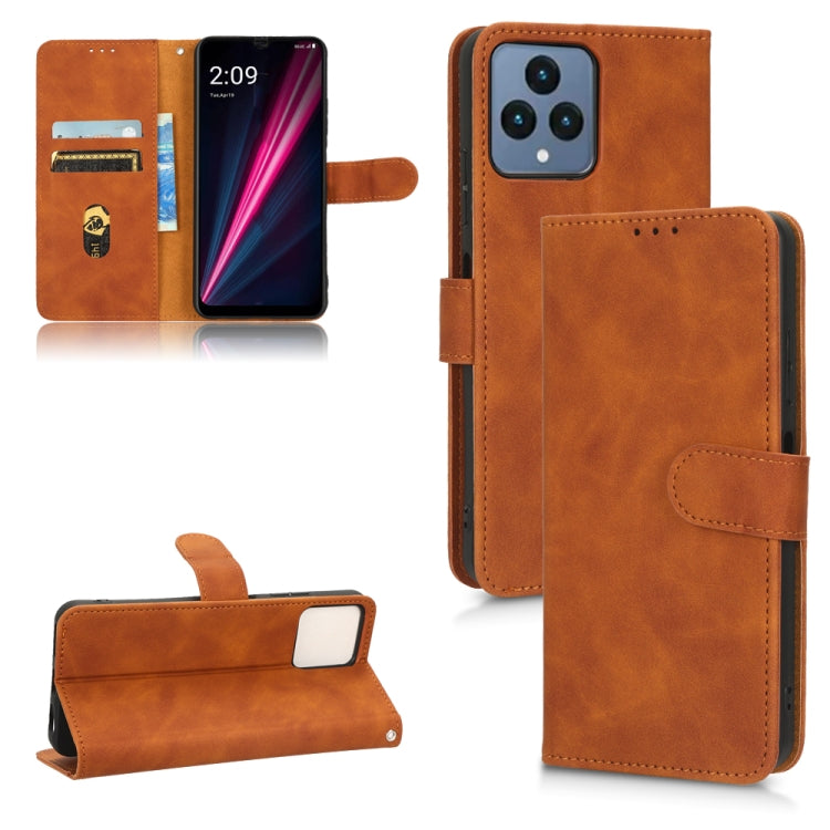 For T-Mobile Revvl 6 5G Skin Feel Magnetic Flip Leather Phone Case(Brown) - More Brand by buy2fix | Online Shopping UK | buy2fix