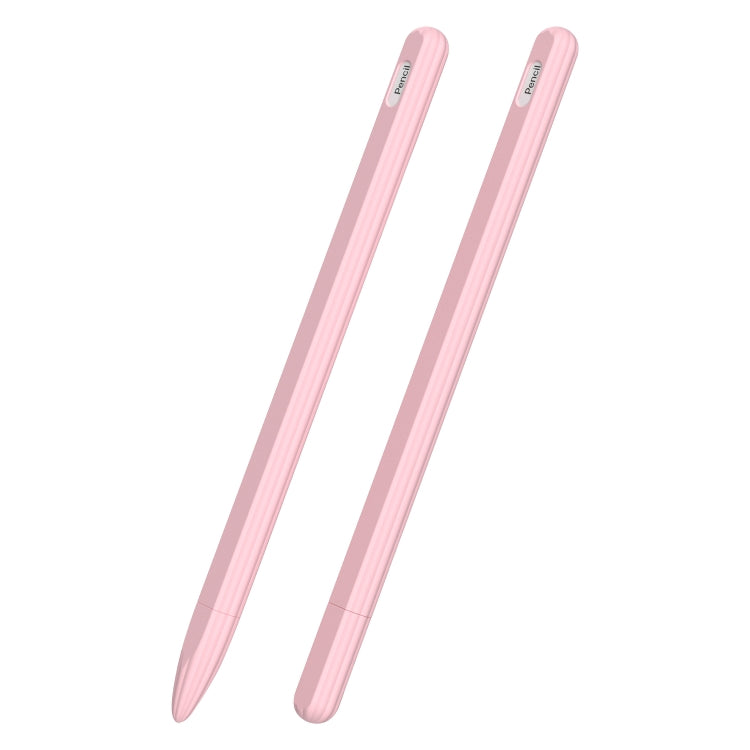 3 in 1 Striped Liquid Silicone Stylus Case with Two Tip Caps For Apple Pencil 1(Pink) - Pencil Accessories by buy2fix | Online Shopping UK | buy2fix