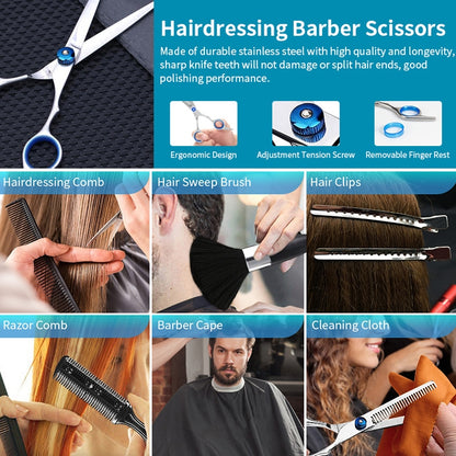 7 PCS Professional Hair Cutting Thinning Scissor Hairdressing Flat Shear Scissors Kit(Blue) - Hair Trimmer by buy2fix | Online Shopping UK | buy2fix