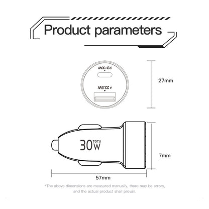 TOTU DCCPD-015 Ming Series 30W USB + Type-C Fast Charging Car Charger(Black) - In Car by TOTUDESIGN | Online Shopping UK | buy2fix