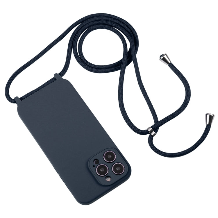 For iPhone 14 Pro Max Crossbody Lanyard Liquid Silicone Case(Midnight Blue) - iPhone 14 Pro Max Cases by buy2fix | Online Shopping UK | buy2fix