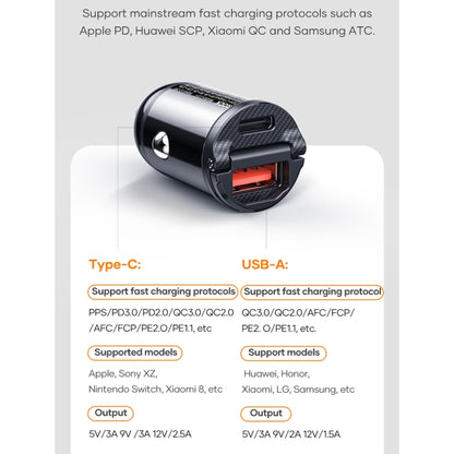 ROCK C13-F H18 Mini Portable Dual Port USB + USB-C / Type-C Car Fast Charger - In Car by ROCK | Online Shopping UK | buy2fix