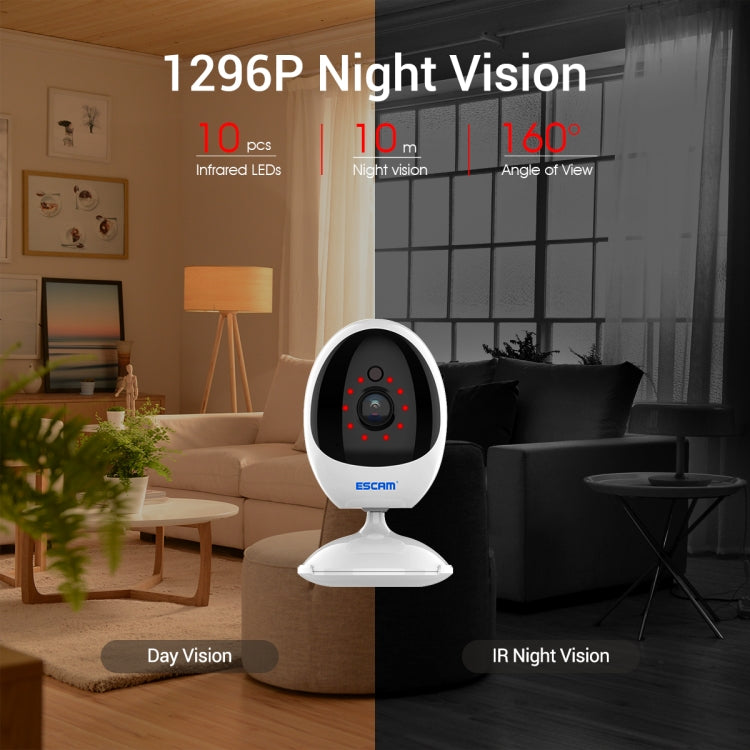 ESCAM QF006 3MP 1296P HD Indoor Wireless PTZ IP Camera IR Night Vision AI Humanoid Detection Home Security CCTV Monitor, Plug Type:AU Plug(White) - Security by ESCAM | Online Shopping UK | buy2fix