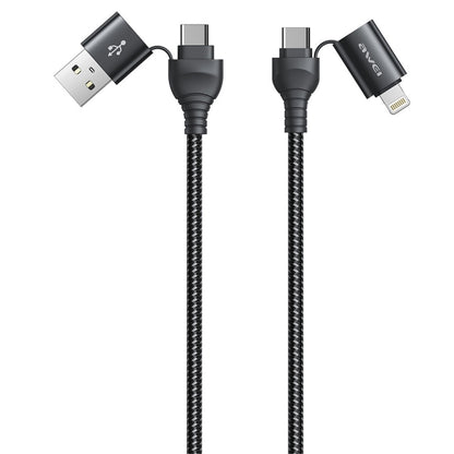 awei CL-126 1.2m 4 in 1 USB to USB-C / Type-C to 8Pin Data Fast Charging Cable(Black) -  by awei | Online Shopping UK | buy2fix