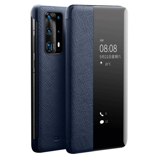 For Huawei P40 Pro QIALINO Puda Texture Side Window View Leather Phone Case(Blue) - Huawei Cases by QIALINO | Online Shopping UK | buy2fix