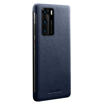 For Huawei P40 QIALINO Puda Texture Side Window View Leather Phone Case(Blue) - Huawei Cases by QIALINO | Online Shopping UK | buy2fix