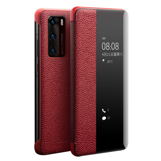 For Huawei P40 QIALINO XiangNai Texture Side Window View Leather Phone Case(Red) - Huawei Cases by QIALINO | Online Shopping UK | buy2fix