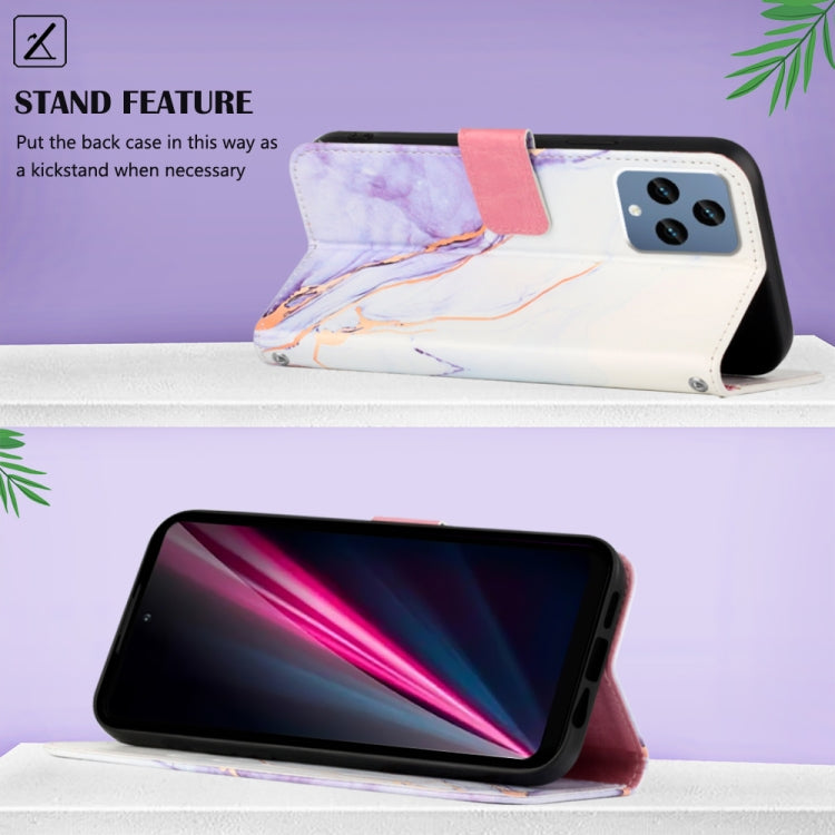 For T-Mobile Revvl 6 5G PT003 Marble Pattern Flip Leather Phone Case(White Purple LS006) - More Brand by buy2fix | Online Shopping UK | buy2fix