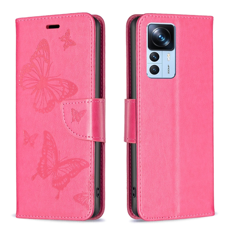 For Xiaomi 12T / 12T Pro / Redmi K50 Ultra Embossing Two Butterflies Pattern Leather Case(Rose Red) - Xiaomi Cases by buy2fix | Online Shopping UK | buy2fix