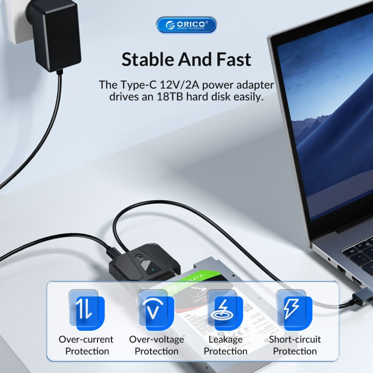 ORICO UTS1 Type-C / USB-C USB 3.0 2.5-inch SATA HDD Adapter with 12V 2A Power Adapter, Cable Length:1m(UK Plug) - USB to IDE / SATA by ORICO | Online Shopping UK | buy2fix