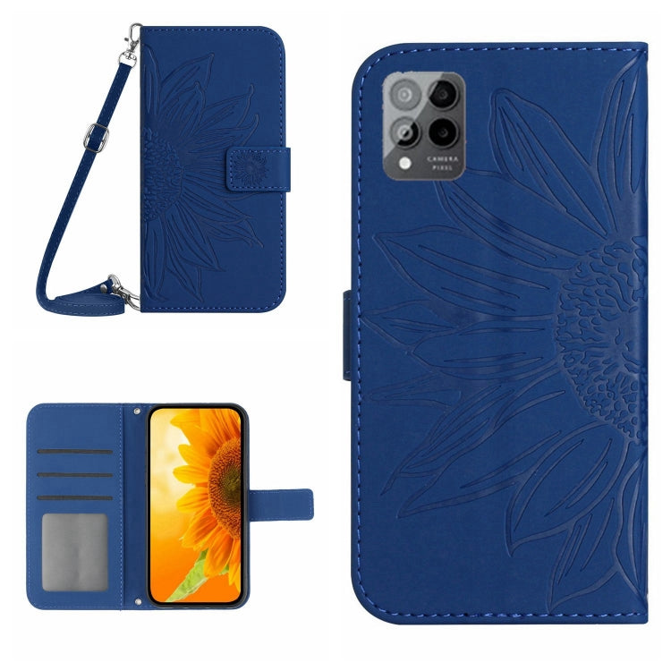 For T-Mobile Revvl 6 Pro 5G Skin Feel Sun Flower Pattern Flip Leather Phone Case with Lanyard(Dark Blue) - More Brand by buy2fix | Online Shopping UK | buy2fix