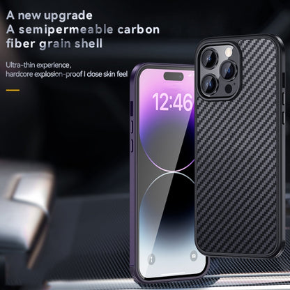 For iPhone 14 SULADA Carbon Fiber Textured Shockproof Metal + TPU Frame Case(Dark Blue) - iPhone 14 Cases by SULADA | Online Shopping UK | buy2fix