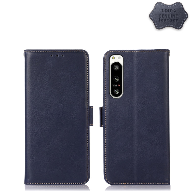 For Sony Xperia 5 IV Crazy Horse Top Layer Cowhide Leather Phone Case(Blue) - Sony Cases by buy2fix | Online Shopping UK | buy2fix