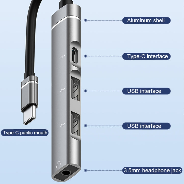 USB-C / Type-C to 3.5mm + 2USB + Type-C HUB Docking Station(Silver) - Computer & Networking by buy2fix | Online Shopping UK | buy2fix