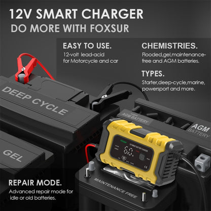 FOXSUR 6A 12V Motorcycle / Car Smart Battery Charger, Plug Type:AU Plug(Yellow) - In Car by FOXSUR | Online Shopping UK | buy2fix