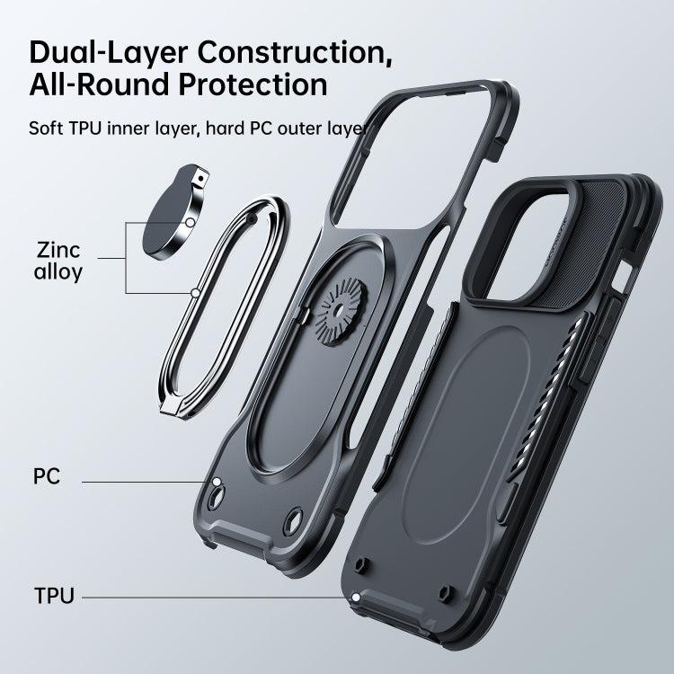 For iPhone 14 Pro JOYROOM PC + TPU Dual-layer Shockproof Phone Case with Rotating Holder(Black) - iPhone 14 Pro Cases by JOYROOM | Online Shopping UK | buy2fix