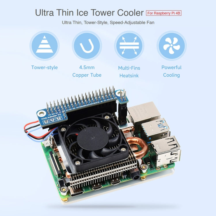 Waveshare Slim ICE Tower Cooling Fan for Raspberry Pi 4B, Power Supply: 5V - Consumer Electronics by WAVESHARE | Online Shopping UK | buy2fix